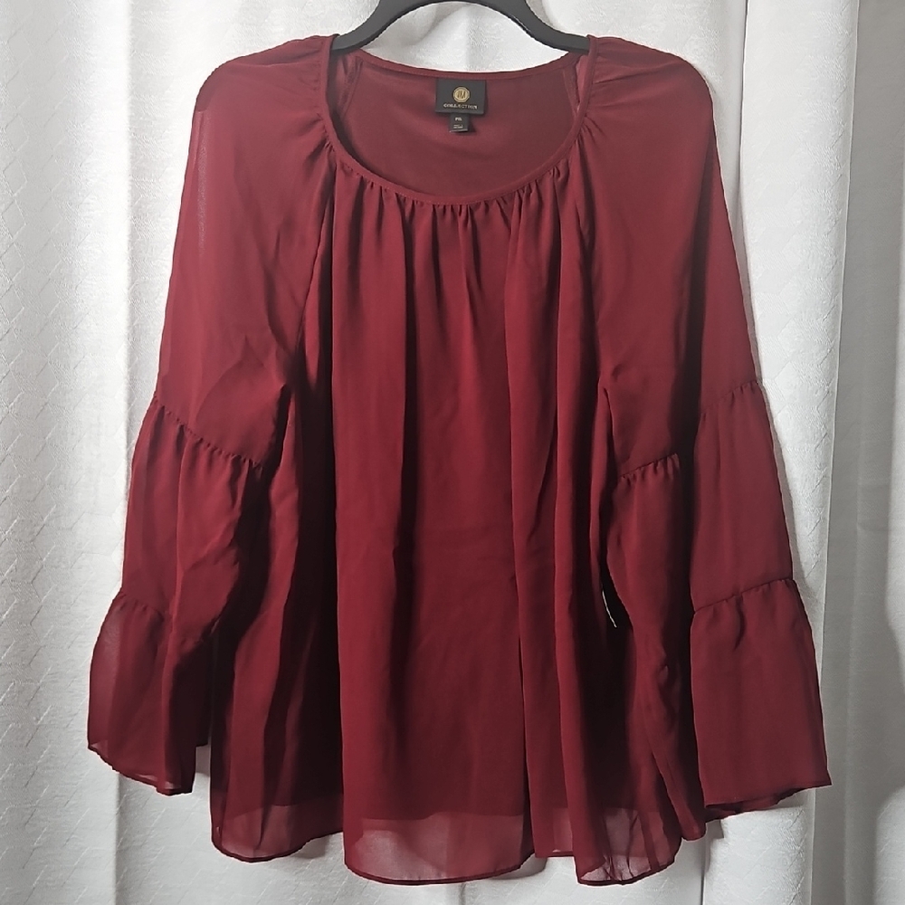 JM Collection Elegant Burgundy Women's Top